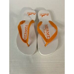 Hermes Flip Flop Sandals Womens S Orange Thong Beach Slides Logo